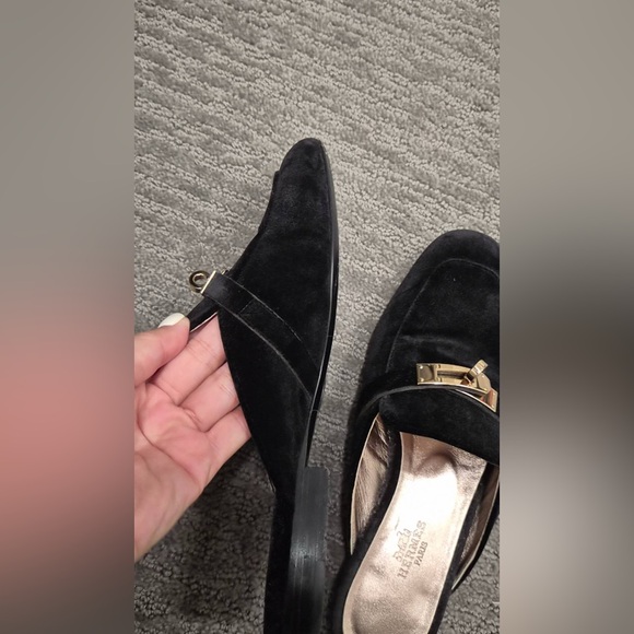 Hermes Black Sandals with Gold Buckle